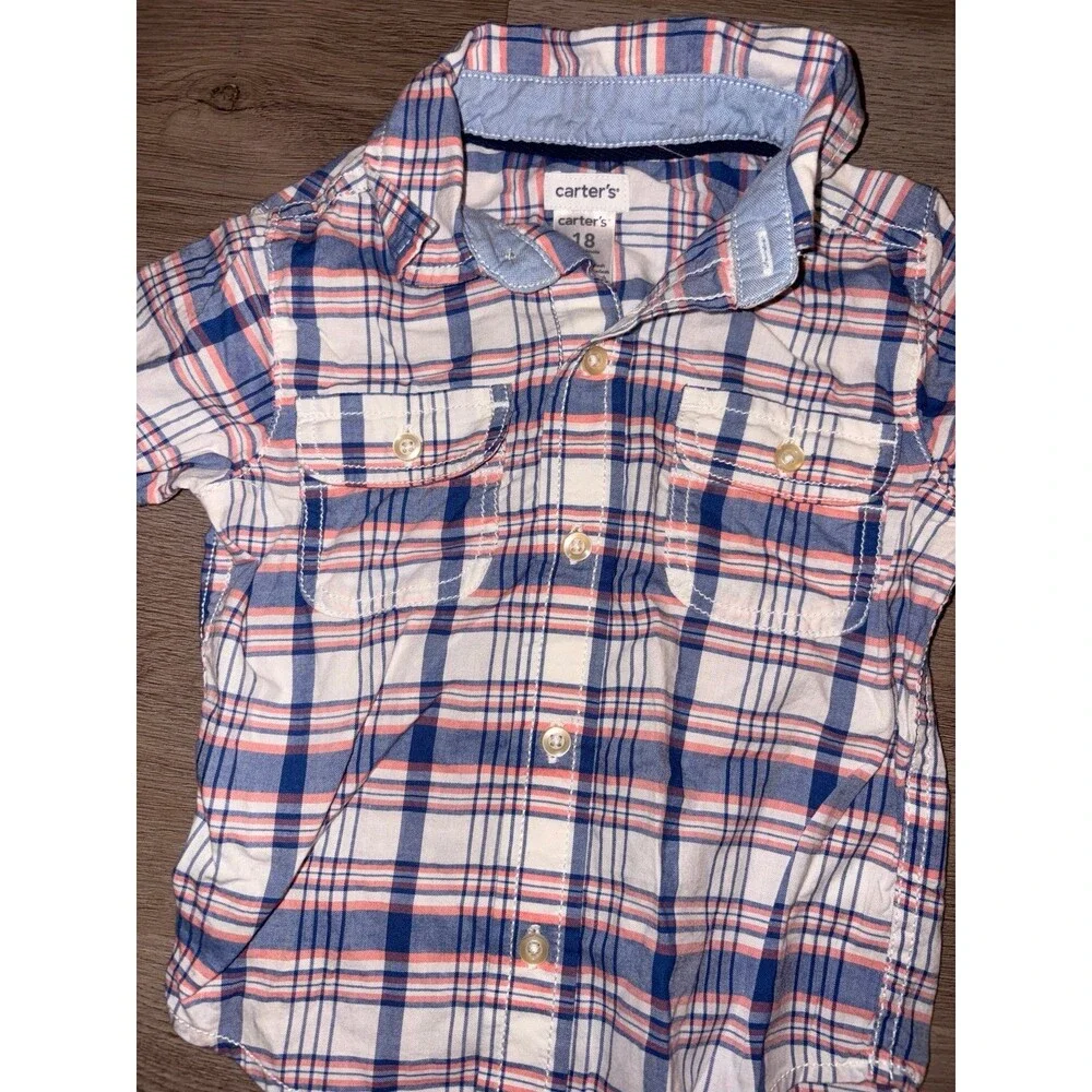 Carters plaid button up shirt Easter 18‎ months NWT boys